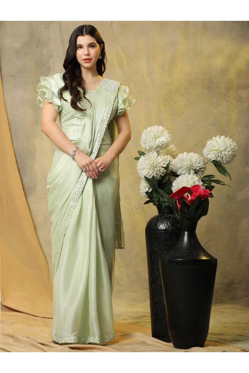 Amoha 265-C Wedding Wear Ruffle Sleeves Readymade Saree Manufacturer