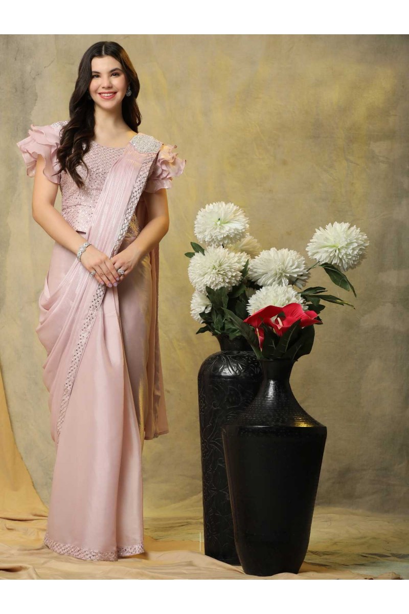 Amoha 265-D Wedding Wear Ruffle Sleeves Readymade Saree Manufacturer