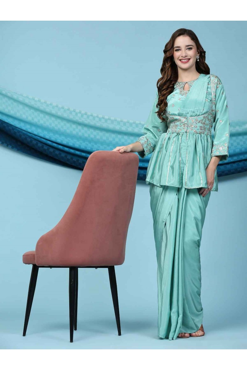 Amoha 268-A Party Wear Half Sleeves Designer Readymade Single Saree