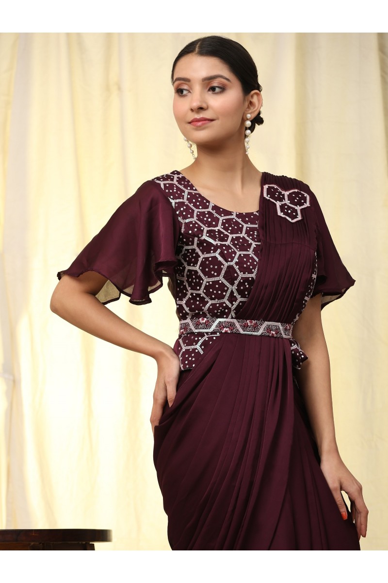 Amoha Trendz D.No-A316-A Ready To Wear Saree And Embroidered Blouse