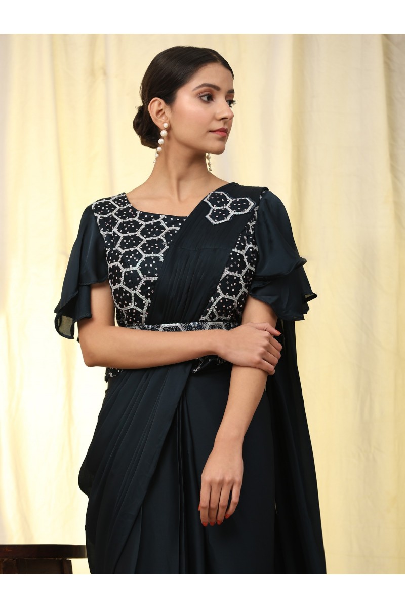 Amoha Trendz D.No-A316-B Ready To Wear Saree And Embroidered Blouse