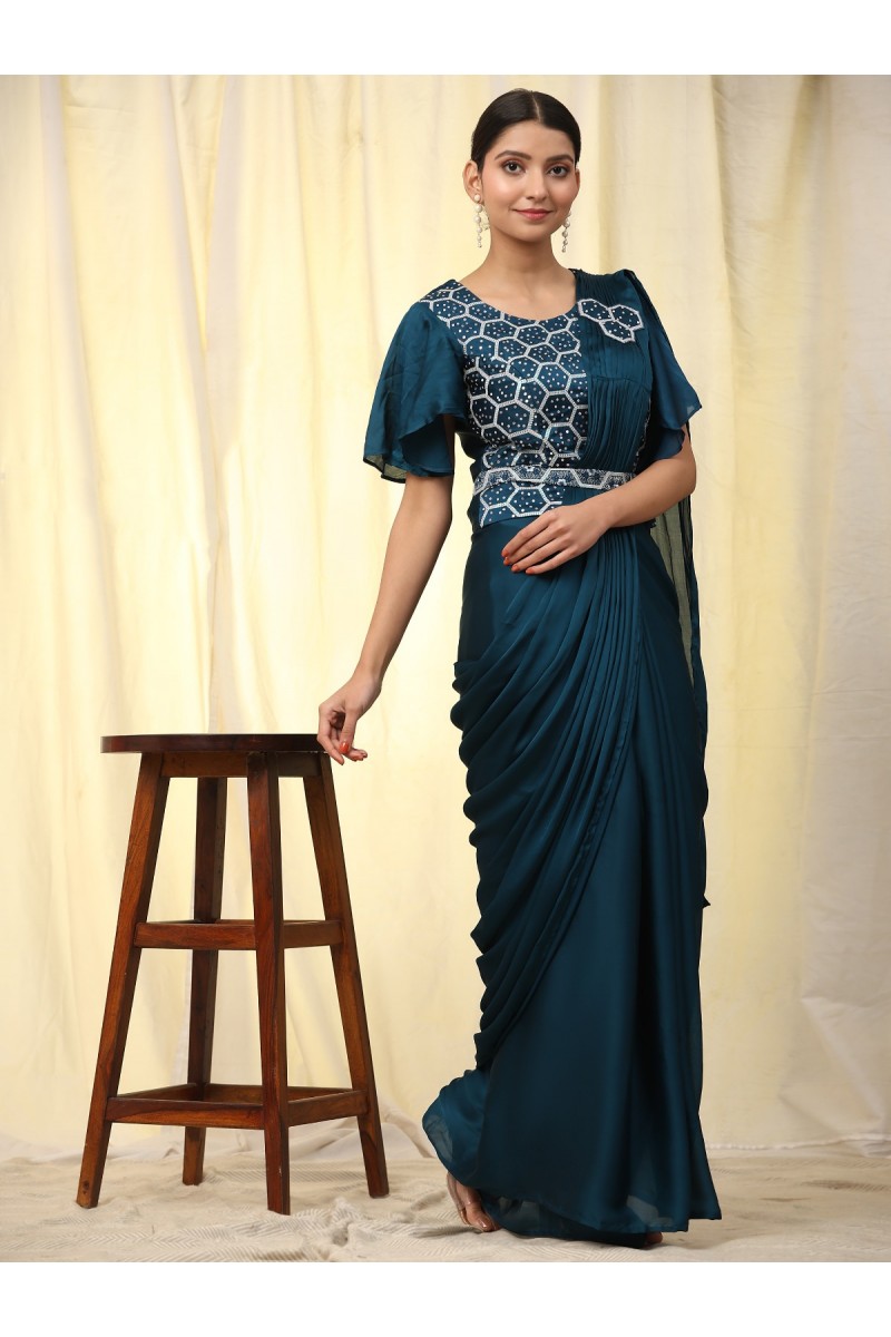 Amoha Trendz D.No-A316-C Ready To Wear Saree And Embroidered Blouse