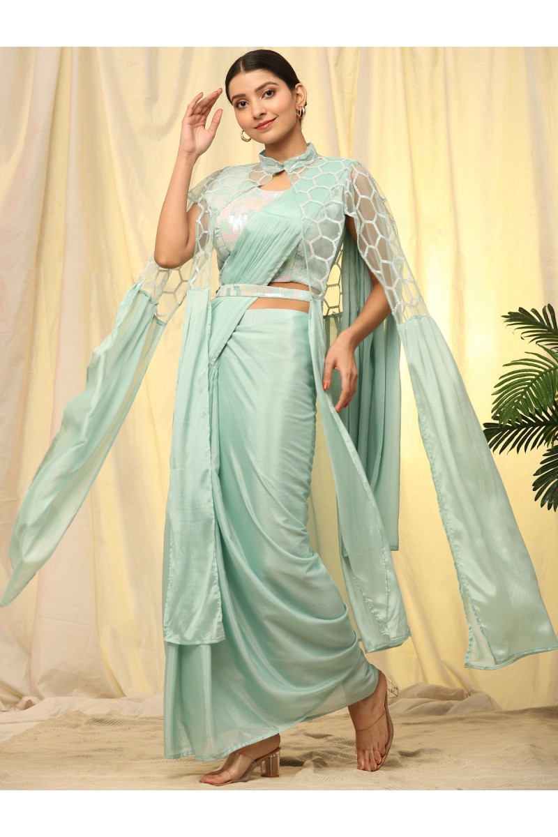Amoha Trendz D.No A321-A Embroidery Work Ready To Wear Saree Collection
