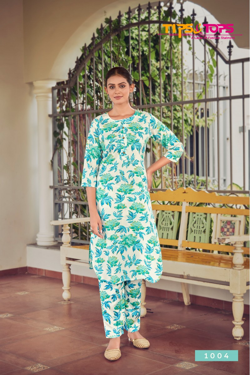 Tips & Tops Cindrella Rayon Printed Kurti With Pant Cord Set Wholesaler