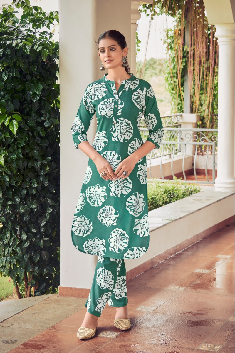 Tips & Tops Cindrella Rayon Printed Kurti With Pant Cord Set Wholesaler