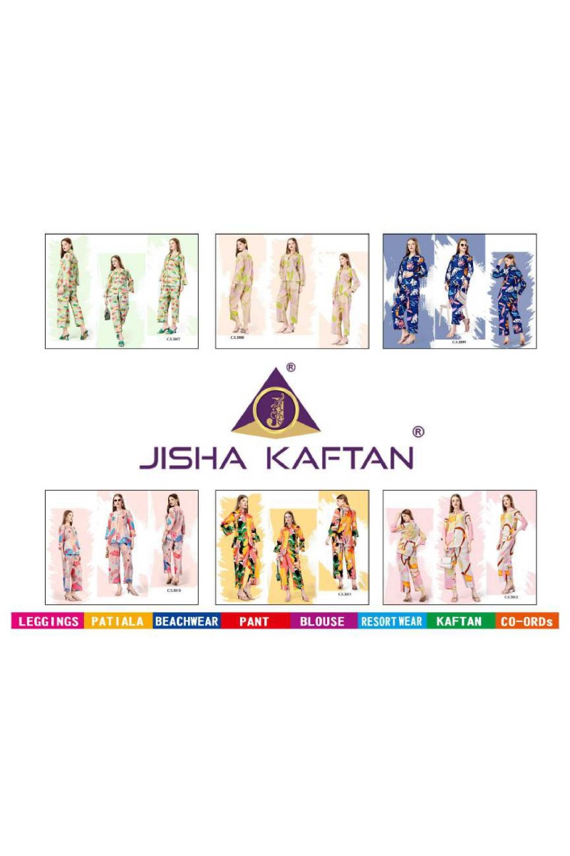Jisha Kaftan Co-Ords Vol-2 Crepe Digital Prints Cords For Best Wholesaler Surat