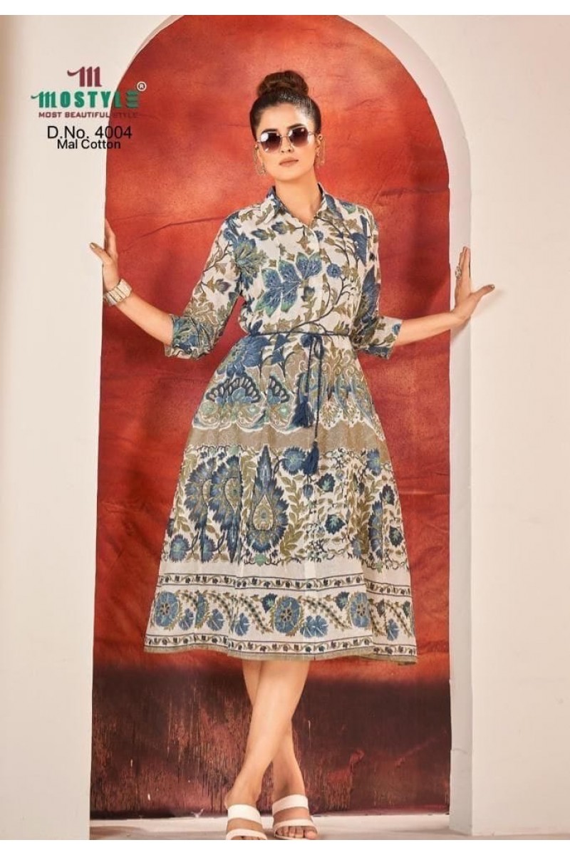 Mostyle D.No-4004 Western Wear Fashionable Cotton Long Tunics Apparels