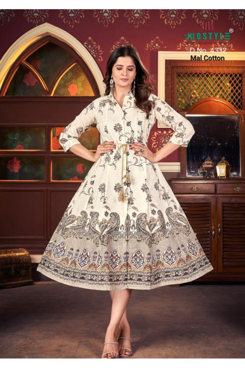 Mostyle D.No-4332 Western Wear Fashionable Cotton Long Tunics Apparels