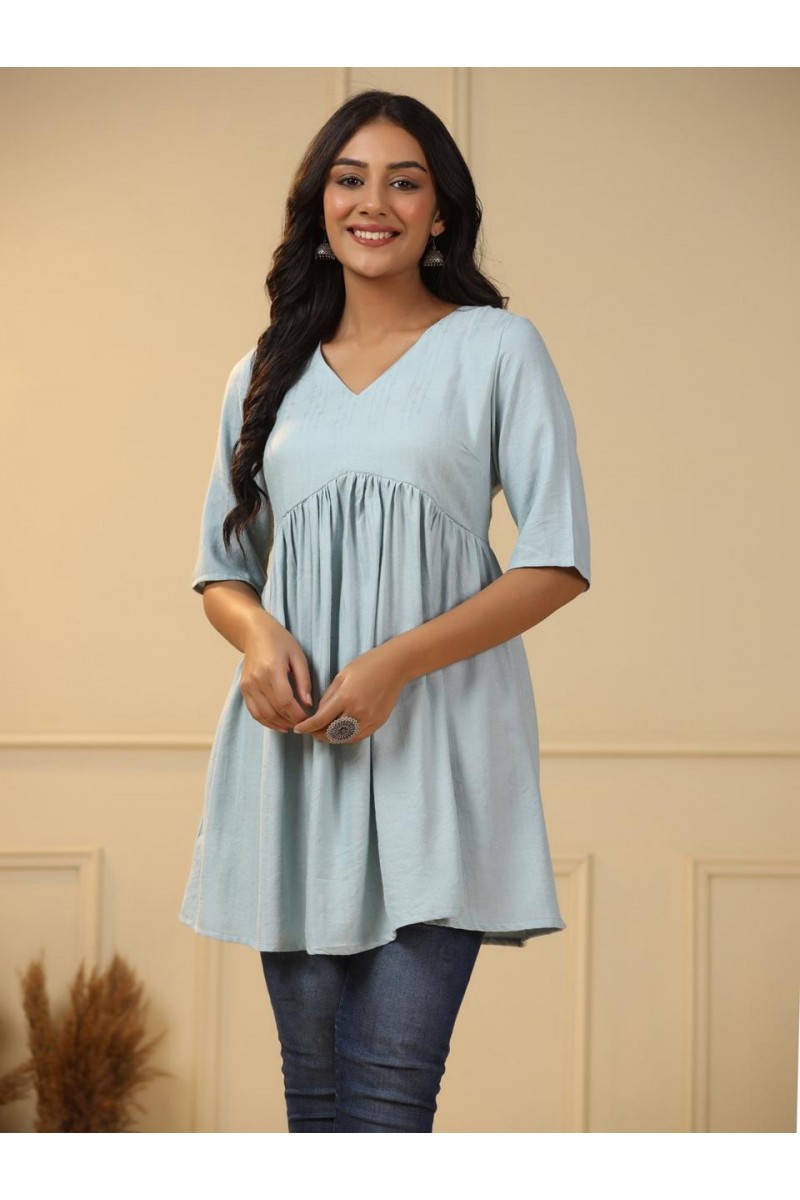 D.No-T-2001 Regular Wear Western Wear Rayon Tunic Combo Set