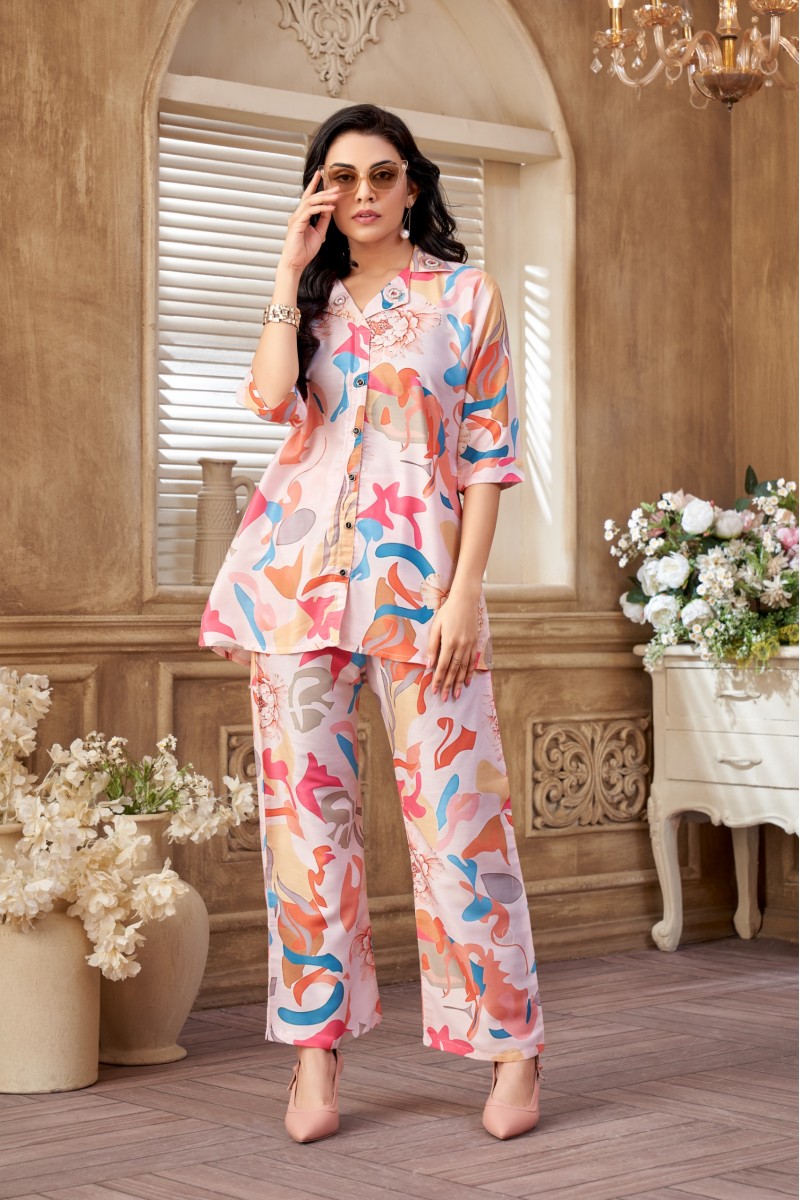 D.No-W008 Designer Casual Wear Printed Women's Combo Cord Set