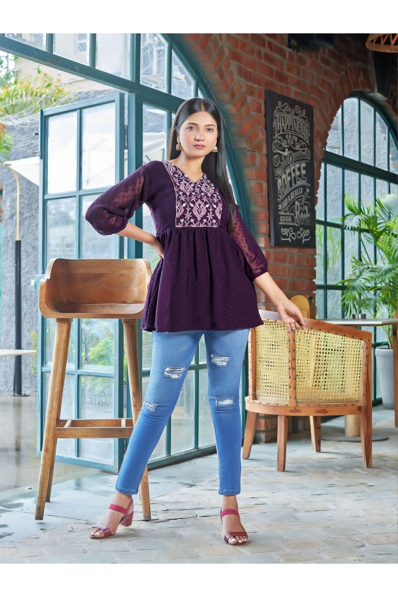 Tips & Tops Insta Girl Vol-3 Georgette Embroidery Short Tops Catalogue Set