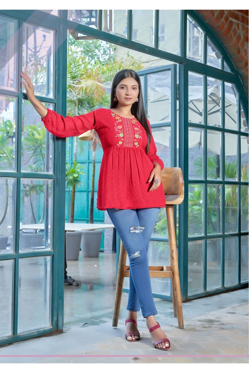 Tips & Tops Insta Girl Vol-3 Georgette Embroidery Short Tops Catalogue Set