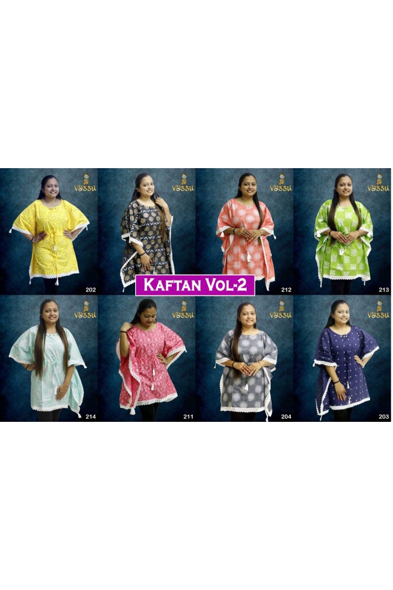 Kaftan Vol-2 Cotton With Border Lace Tops Catalogue