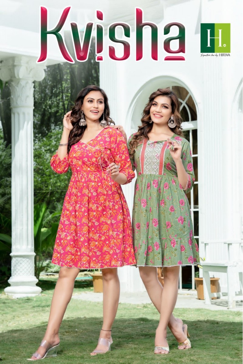 Hirwa Kvisha Cotton Jaipuri Prints Designer Tunics For Girls
