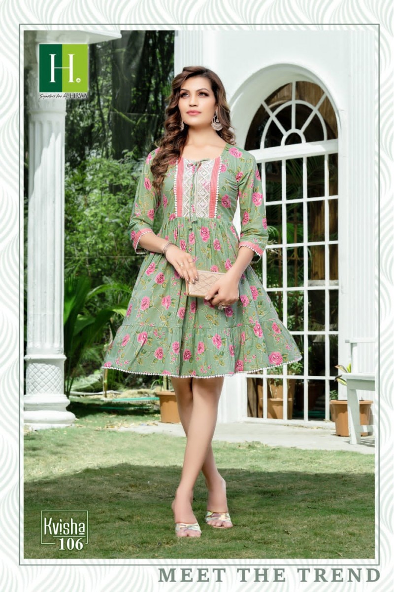 Hirwa Kvisha Cotton Jaipuri Prints Designer Tunics For Girls