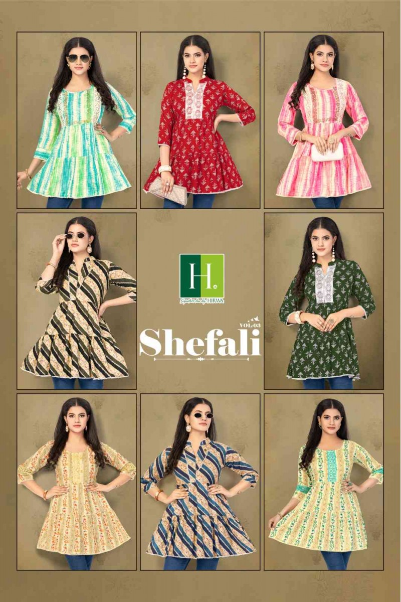 Hirwa Shefali Vol-3 Latest Designer Casual Wear Short Kurti Wholesaler