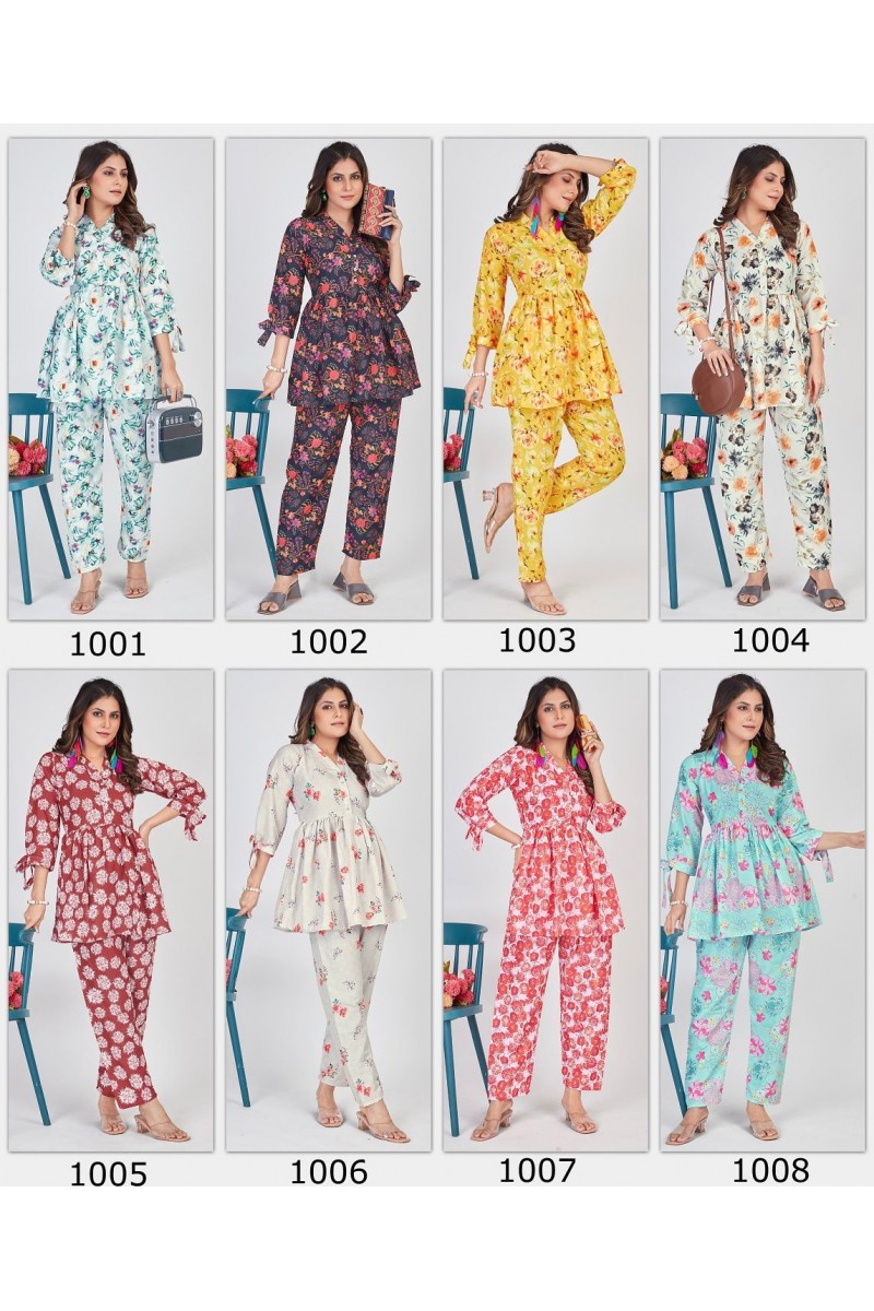 Blue Hills Vacation Special Poly Line Print Designer Cord Set Collection