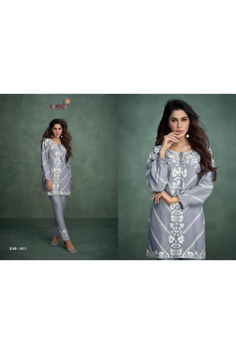 Vamika Veera Vol-2 Silver Rayon Full Stitch Co-ord Set Collection